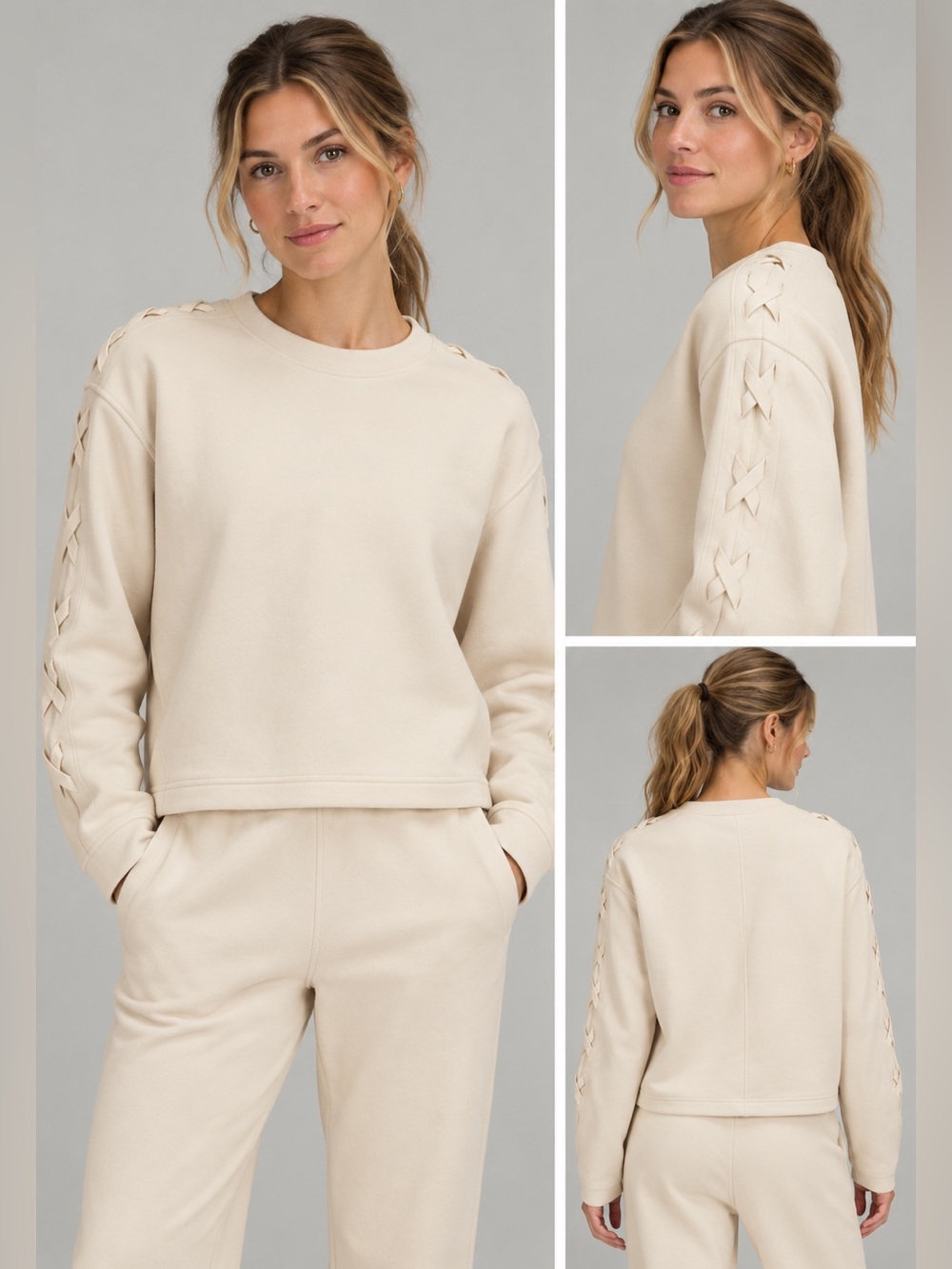 Lululemon Braided-Sleeve Cream Crew Sweatshirt